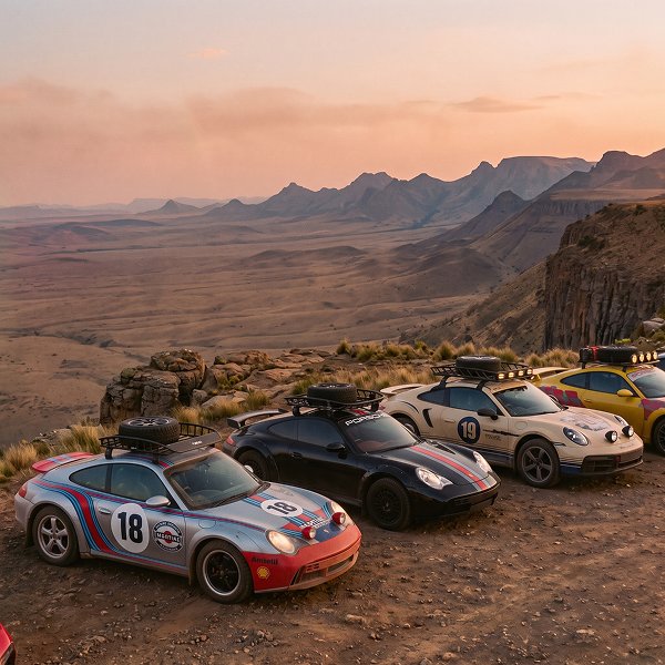 Колонна Porsche на смотровой площадке над плато ЮАР